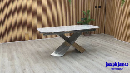‘Gabana’ Real Marble 180cm Large Fixed Dining Table