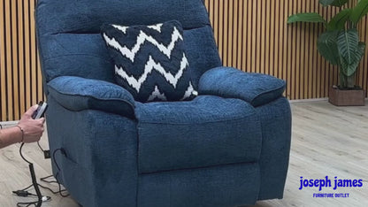 ‘Paulo’ Blue Fabric Electric Rise and Recline Massage Armchair with Heating Function