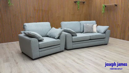 ‘Chalfont' Orm Duck Egg Tight Weave Fabric 3 Seater Sofa + Chair