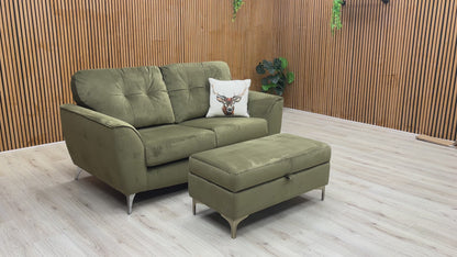 ‘Dawson’ Khaki Dawson Velvet 2 Seater Sofa + ‘Ava’ Khaki Ava Velvet Storage Footstool
