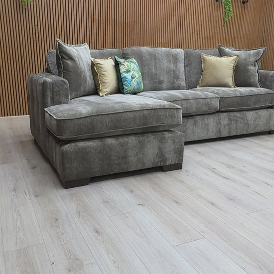 Video for a clip demonstrating the features and soft weave texture of the 'Chelsea' Sage Green Corner Chaise Sofa.