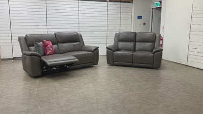 'Utah' Grey Le-9308 Leather 3 + 2 Seater Power Recliner Sofa Set with Power Headrests and Power Lumbar