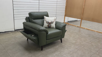‘Jayley’ Oslo Pine Leather Double Sided Pull-Out Cup Holders and Extra Storage Armchair