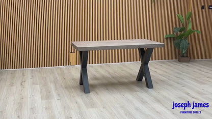 Bodahl ‘Terra’ 8 Vintage Grey Solid Oak Compact Straight Edge Dining Table with X Shaped Legs