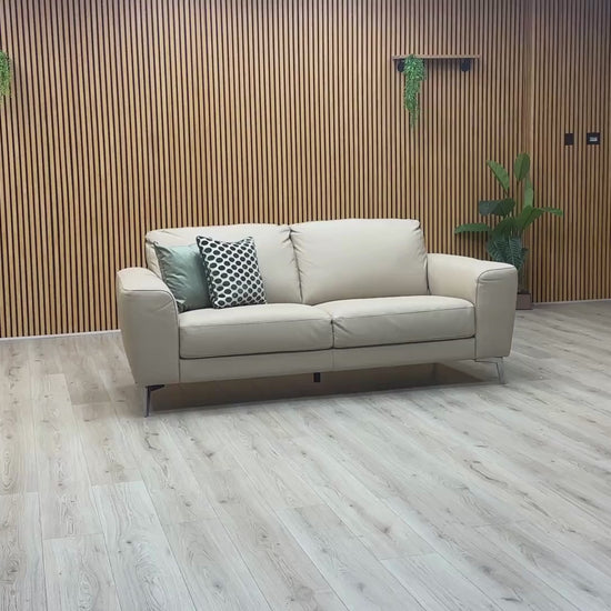 Video Of ‘Bocelli Verona’ contemporary 3-seater sofa, beautifully upholstered in a sophisticated dual-tone Cappuccino and Light Cream 2574 leather.