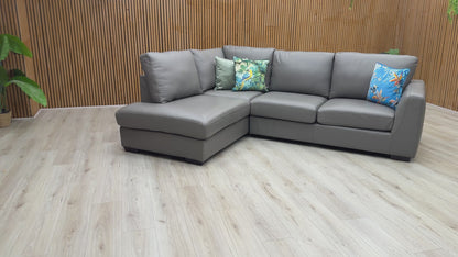 'Dinky' Elephant Grey Leather Left Hand Facing Corner Chaise End Sofa