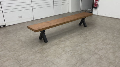 Bodahl 'Njord' 06 Old Bassano Solid Oak 240cm Dining Bench with Metal Shaped X-Legs
