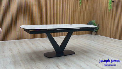 ‘Jose’ White Fiorentino Marble Effect Ceramic Top 200cm Pop Up Extending Dining Table