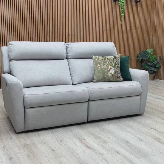 Video Of ‘G Plan Wren’ contemporary 3-seater power recliner sofa, beautifully upholstered in a sophisticated Stingray Charcoal Grey fabric.