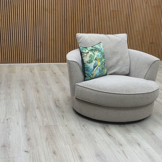 Video showcasing the smooth 360-degree swivel action and the plush texture of the silver Kingston fabric.