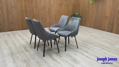 ‘Veja' Grey Heritage Velvet Fabric Set of 4 Swivel Dining Chairs
