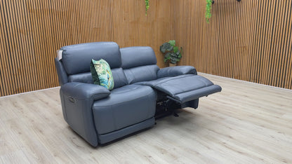 World of Leather 'Rocco' Bv-313e Ocean Blue Leather 2 Seater Power Rocker Sofa