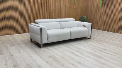 ‘Gisella’ Manhattan Stone 58004 Linen Fabric 3 Seater Power Recliner Sofa with Power Headrests