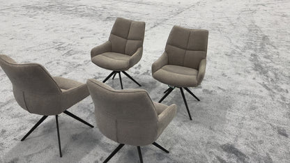 ‘Kiara’ Taupe Soft Fabric Upholstery Set of 4 Fabric Swivel Dining Chairs