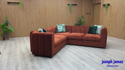 Video Of ‘New Sofables So Together’ contemporary modular corner sofa suite, beautifully upholstered in vibrant Rust Orange Sofables Splendour fabric.