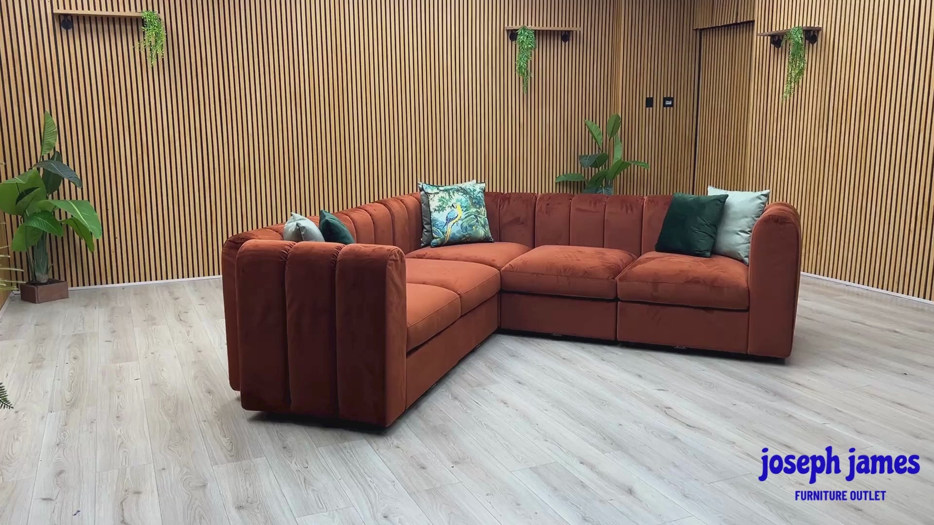 Video Of ‘New Sofables So Together’ contemporary modular corner sofa suite, beautifully upholstered in vibrant Rust Orange Sofables Splendour fabric.