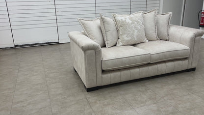 'Dolcie' Cream Combination Dolcie Combination Velvet Pillow Back 3 Seater Sofa