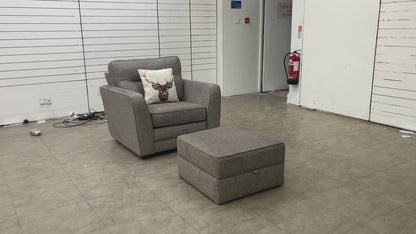 'Tenby' Light Grey Tight Weave Fabric Armchair with Storage Footstool