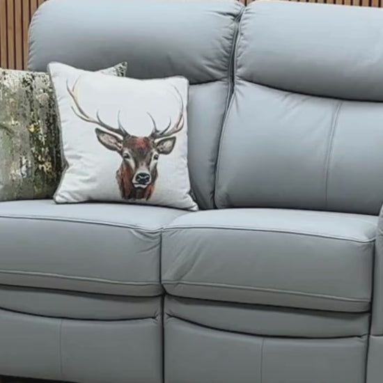 Video Of ‘G Plan Avon L842’ contemporary 2-seater manual recliner sofa, beautifully upholstered in high-grade Cambridge Grey leather featuring integrated manual reclining mechanisms.