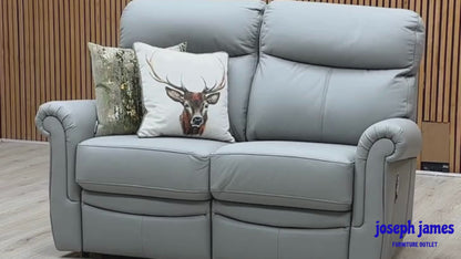Video Of ‘G Plan Avon L842’ contemporary 2-seater manual recliner sofa, beautifully upholstered in high-grade Cambridge Grey leather featuring integrated manual reclining mechanisms.