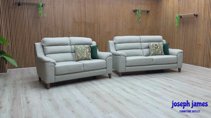 ‘Preston’ Pearl Grey Real Leather 3 + 2 Seater Sofa Set