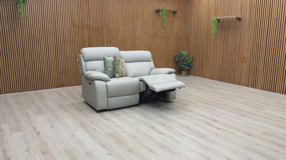 World of Leather'Moreno' Nw-516e Light Grey Leather 2 Seater Power Recliner Sofa with Power Headrests