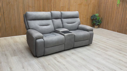 ‘Cinemax’ Np-1107 Nappa Grey Media 2 Seater Fabric Power Recliner Sofa with Power Headrests