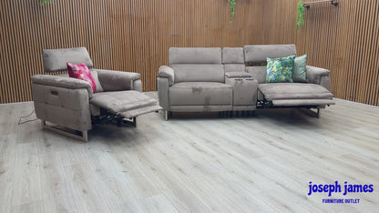 'Moet' 51014 Opulence Cedar Velvet Fabric 3 Seater Power Recliner Sofa with Telescopic Headrests and Smart Console + Power Chair