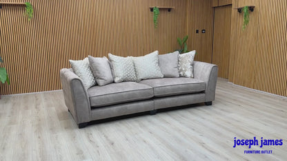 'Mariah' Dapple Silver-Tri No Insert Velvet Fabric 4 Seater Scatter Back Split Frame Sofa