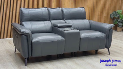 ‘Jude’ Montana Lavender Grey Leather 2 Seater Power Recliner with Smart Console, Power Headrests, Power Lumbar and Heated Seats