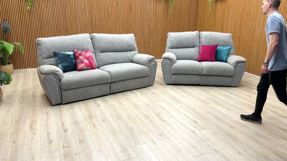 ‘Willow’ Grey Fabric Power Recliner 3 Seater + Manual Recliner 2 Seater Sofa Set