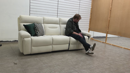 ‘Cinemax' La-4827 Natural Sand Velvet Media Large 3 Seater Power Recliner Sofa with Power Headrests