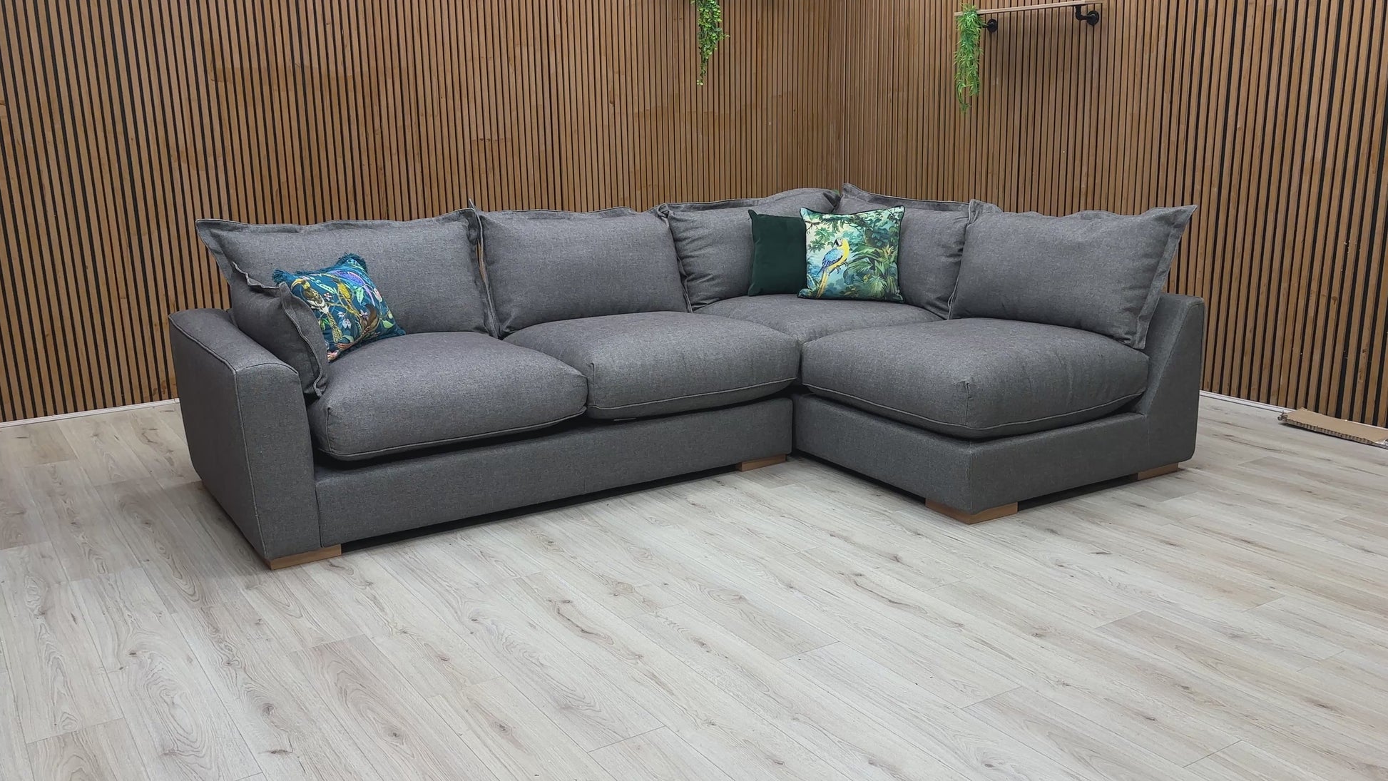 Video preview demonstrating the features and scale of the 'Gaia' Charcoal Grey Right Hand Facing Corner Sofa.