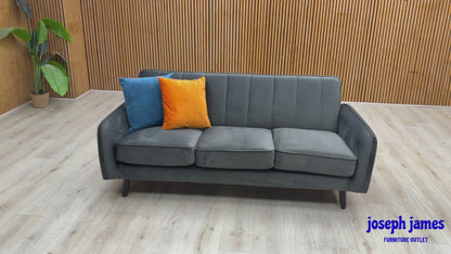‘Jennifer’ Dark Grey Velvet Fabric 3 Seater Sofa