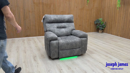 ‘Cinemax’ Marque Seal Grey Mq-0106 Velvet Fabric Media Arm Power Recliner Chair with Power Headrest