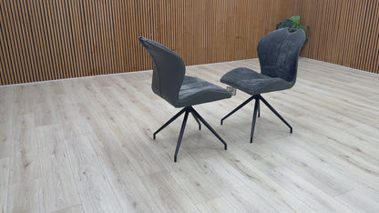 'Raul' Anthracite Grey Fabric Pair of Swivel Dining Chairs
