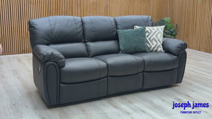 ‘Leighton’ Black Faux Leather 3 Seater Manual Recliner Sofa