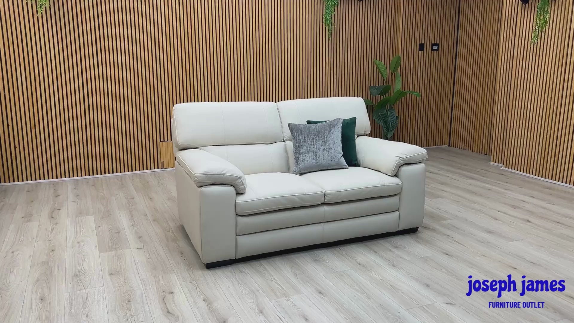Video Of ‘World of Leather Cozee’ contemporary 2-seater stationary sofa, beautifully upholstered in high-grade NW-521E Frost White pure premium leather.
