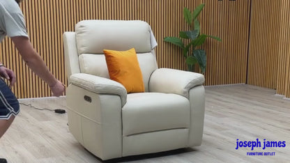 ‘Raven' Montana Bone China Cat-60_05 Cream Leather Power Recliner Chair