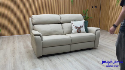 Nicoletti 'Vito' Torello Fango Cream Leather 3 Seater Power Recliner Sofa with Power Headrests and Power Lumbar