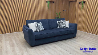 ‘Boujee’ Lustro Indigo Blue Fabric 4 Seater Classic Back Sofa