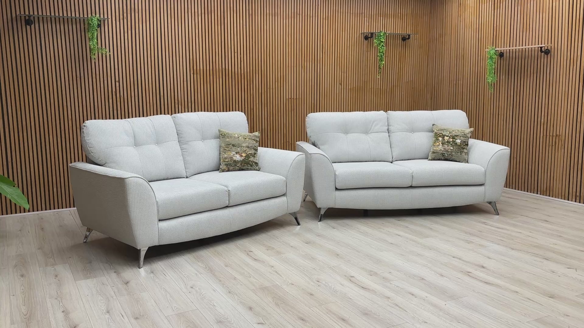 Video presentation showing the fine texture details of the plain silver fabric weave and demonstrating the high-back comfort of the Dawson seating units.