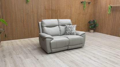 ‘Sloane’ Cat-60:28 New Grey Leather 2 Seater Power Recliner Sofa
