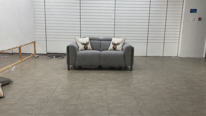 ‘Gisella’ Light Grey Woven Fabric 2 Seater Power Recliner Sofa with Power Headrests