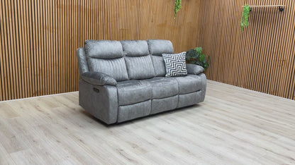‘Brystol’ Dapple Grey Velvet 3 Seater Power Recliner Sofa with Drop Down Cup Holder