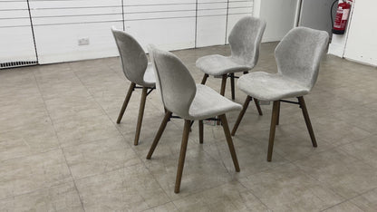 ‘Stockholm’ Light Grey Upholstered Dining Chairs with Dark Oak Legs- Set of 4