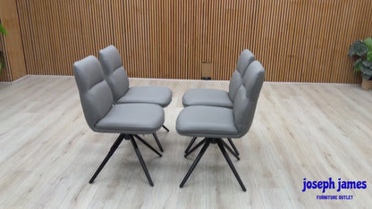 ‘Quattro’ Stone Grey Faux Leather Set of 4 Swivel Dining Chairs