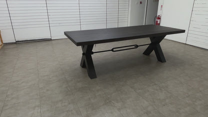Bodahl ‘Terra’ 02 Smoked Solid Oak Straight Top 240cm Table with X-Shaped Metal Legs