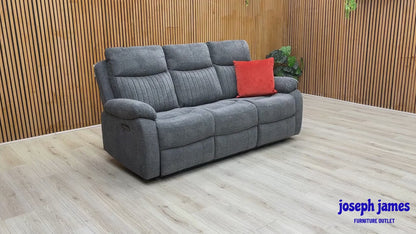 'Brystol’ Dark Grey Woven Fabric 3 Seater Power Recliner Sofa with Drop Down Cup Holder
