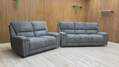 ‘Ricky’ Charcoal Grey Teddy Velvet 3 Seater Power Recliner Sofa with Drop Down Cup Holders + 2 Seater Power Recliner Sofa